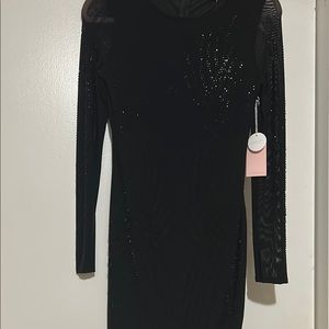 Black Embellished Long Sleeve Bodycon Dress